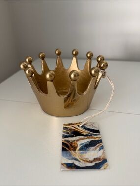 Gold Crown Decorative Bowl Planter Cachepot Metal Home Decor Handmade India 5”